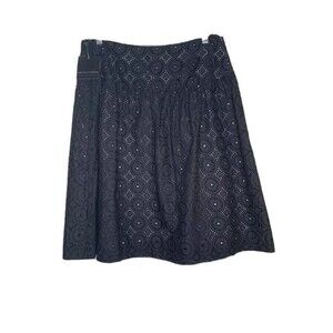 Apostrophe Skirt Womens 8 Black A Line Knee Length Lined Eyelet 100% Cotton NEW